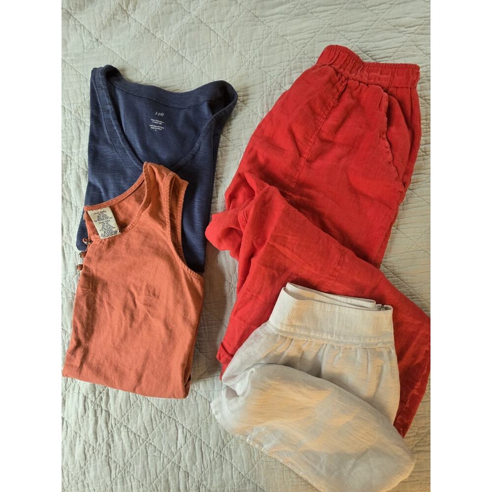 Lot Of 4 LINEN & Pima COTTTON small Summer Tops &Bottoms Skirt Palazzo Tee Tank